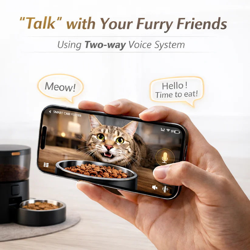Buy single bowl cat feeder and talk with your cat in real time